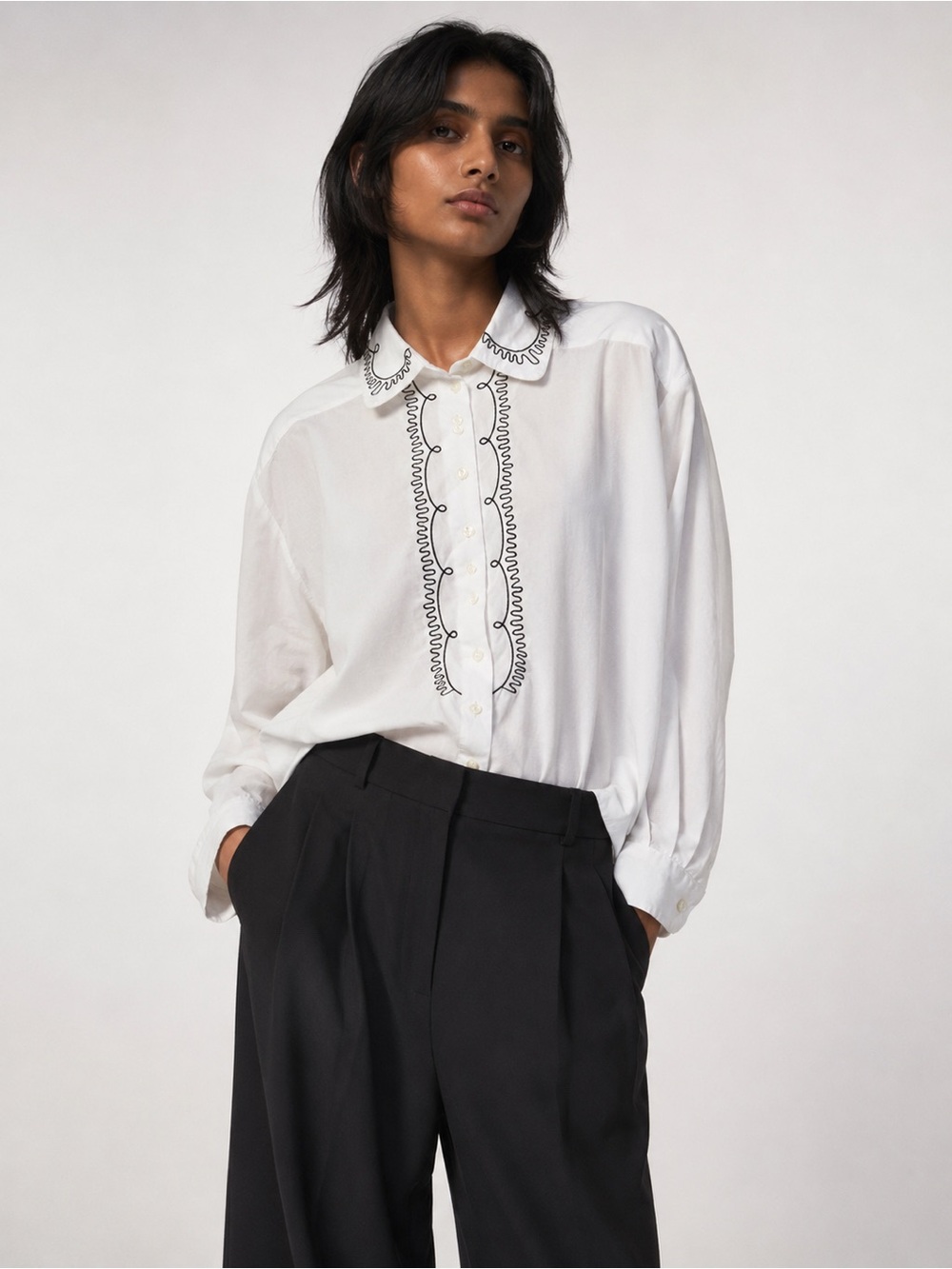 Vintage Black & White Embroidered Shirt
